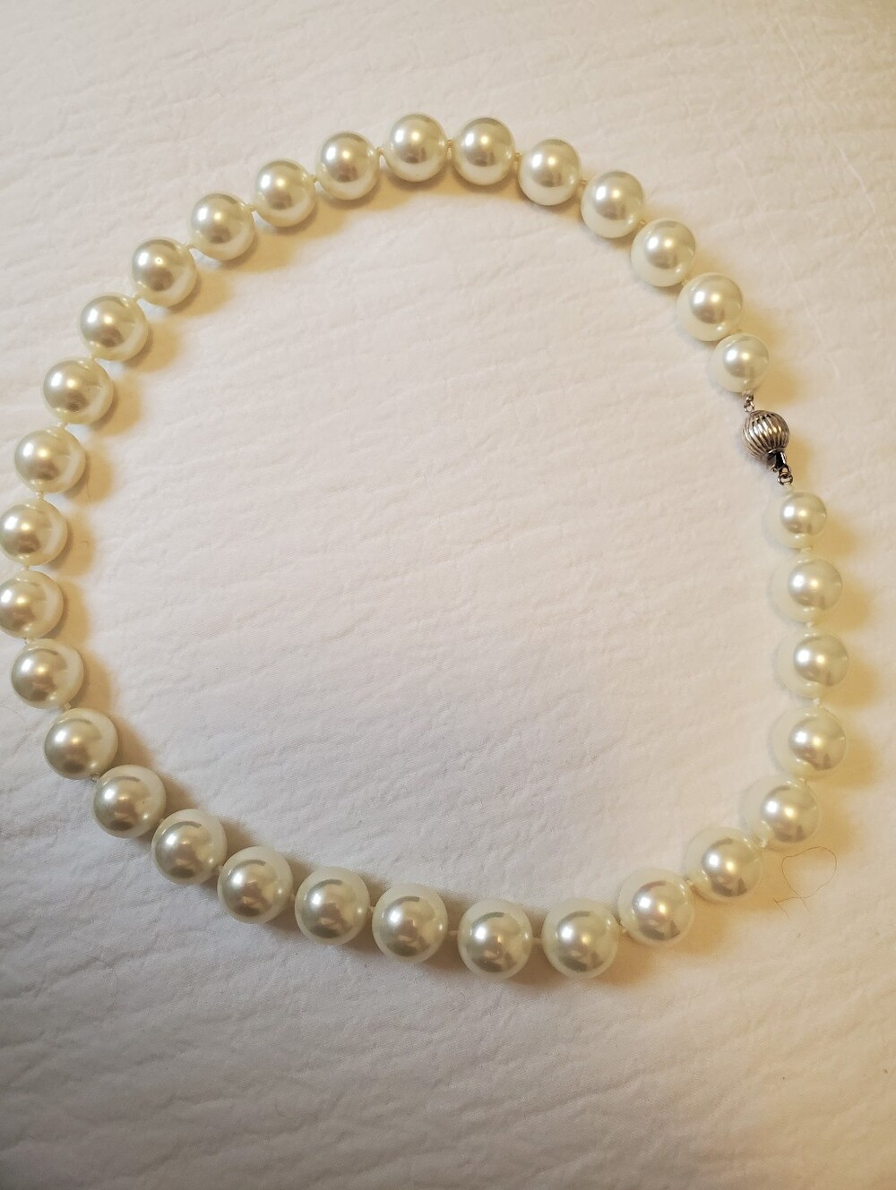 Classic Large White Pearl Necklace With Sterling Silver .925 Clasp Closure